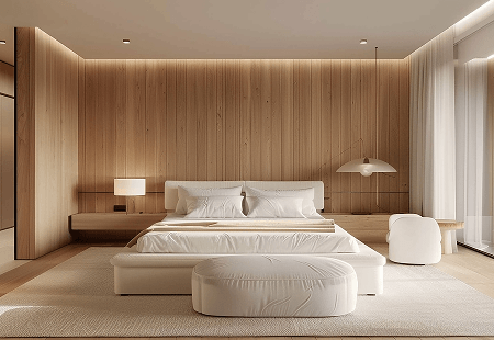 Master bedroom interior design with custom headboard Bengaluru